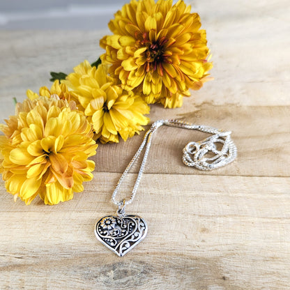 Sweet Florals Heart Necklace in Sterling Silver
