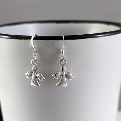 Tiny Shiny Angel Earrings in Sterling Silver