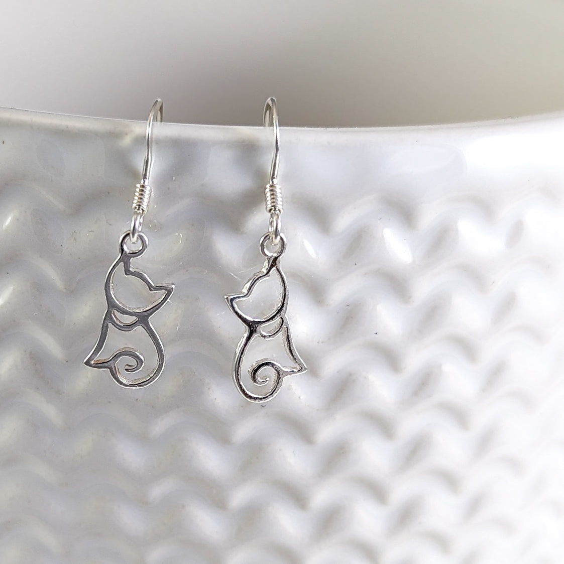 Kitten Silhouette Earrings in Sterling Silver