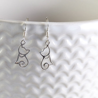 Kitten Silhouette Earrings in Sterling Silver