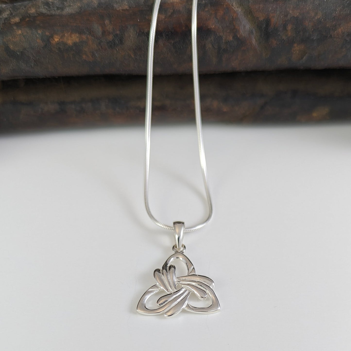 Feathered Trinity Knot Necklace in Sterling Silver