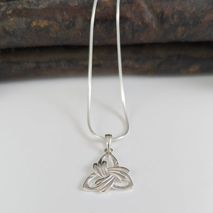 Feathered Trinity Knot Necklace in Sterling Silver