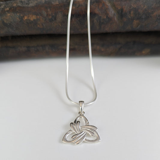 Feathered Trinity Knot Necklace in Sterling Silver
