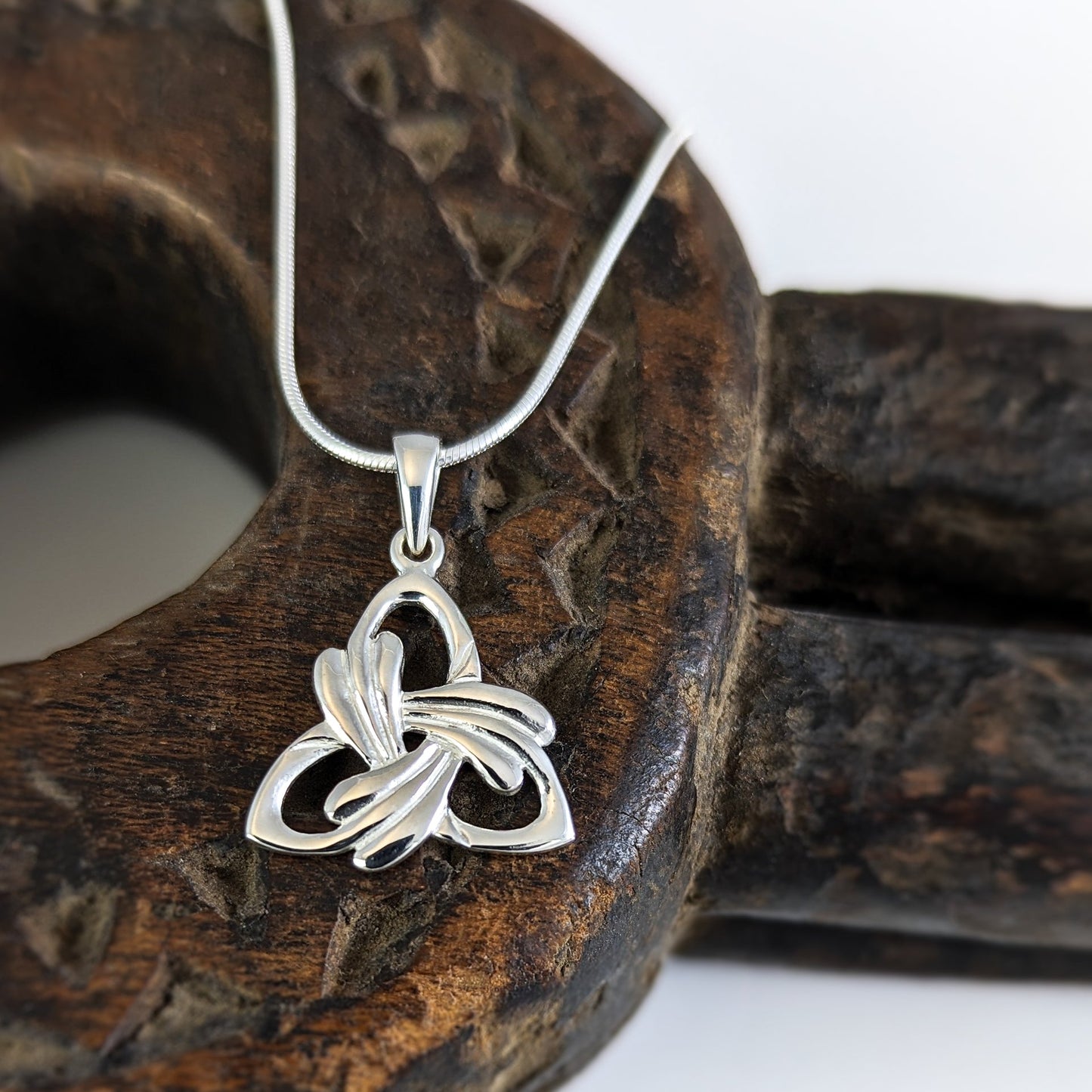 Feathered Trinity Knot Necklace in Sterling Silver