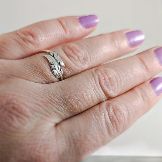 Double Feather Wrap Ring in Sterling Silver