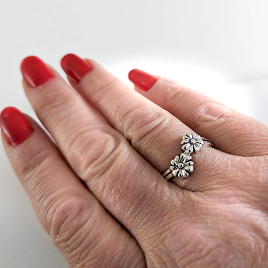 Double Daisy Ring in Sterling Silver