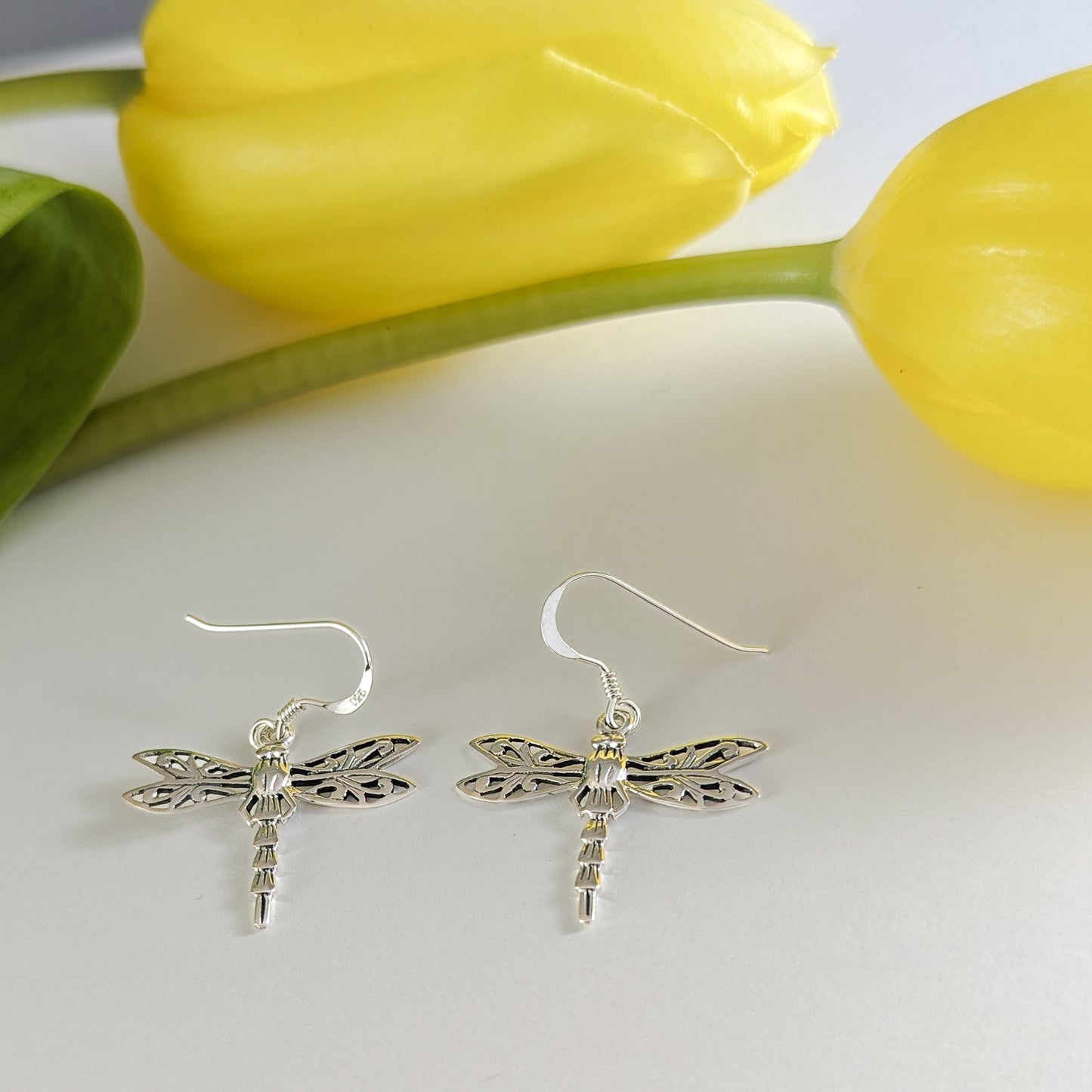 Stencil Dragonfly Earrings in Sterling Silver