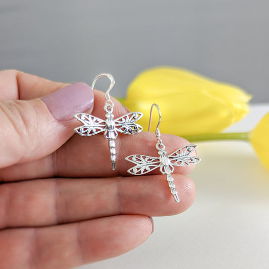 Stencil Dragonfly Earrings in Sterling Silver