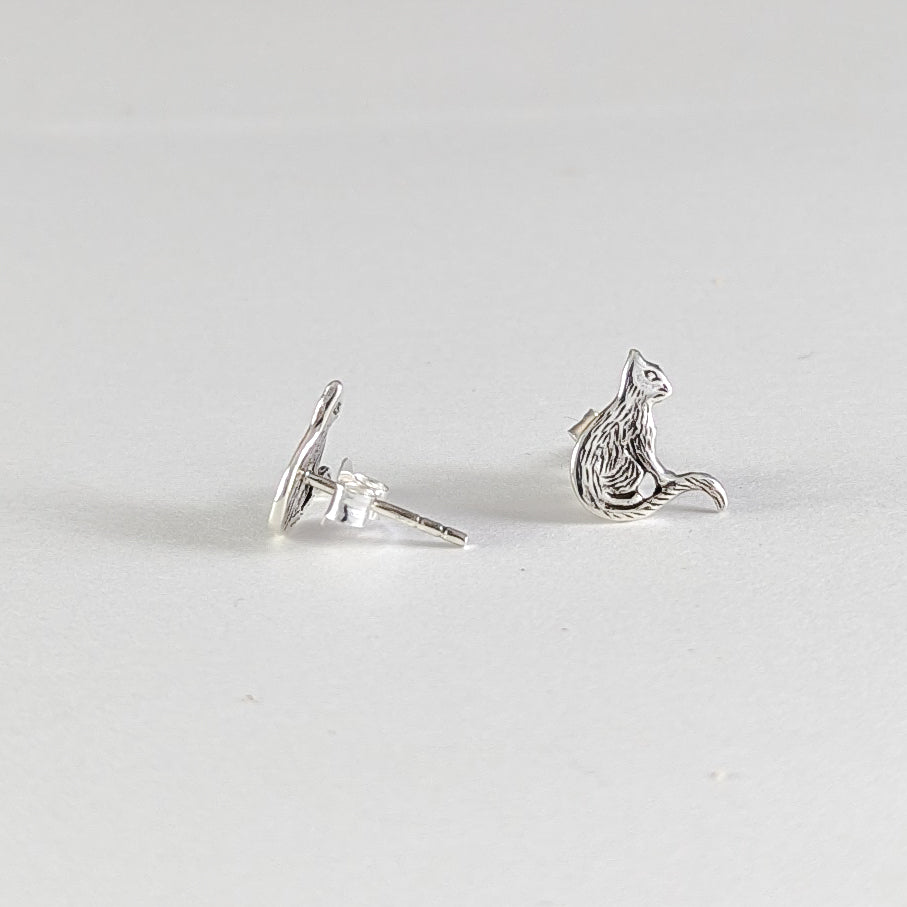 Ready to be Pet, Cat Stud Earrings in Sterling Silver