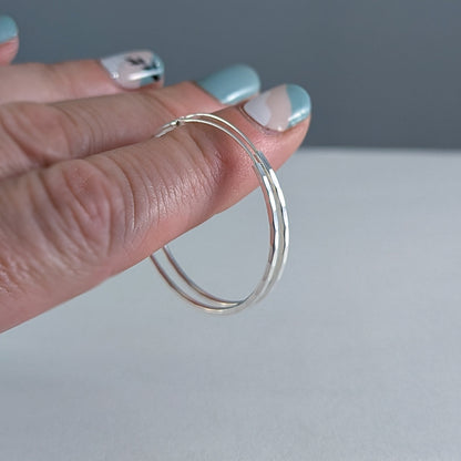 Hammered Hoop Earrings in Sterling Silver