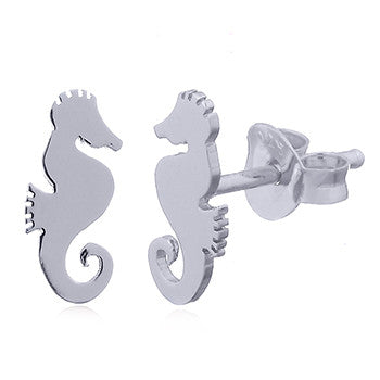 Shiny Seahorse Stud Earrings in Sterling Silver