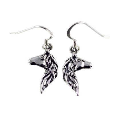 Flowing Mane Horse Head Earrings in Sterling Silver