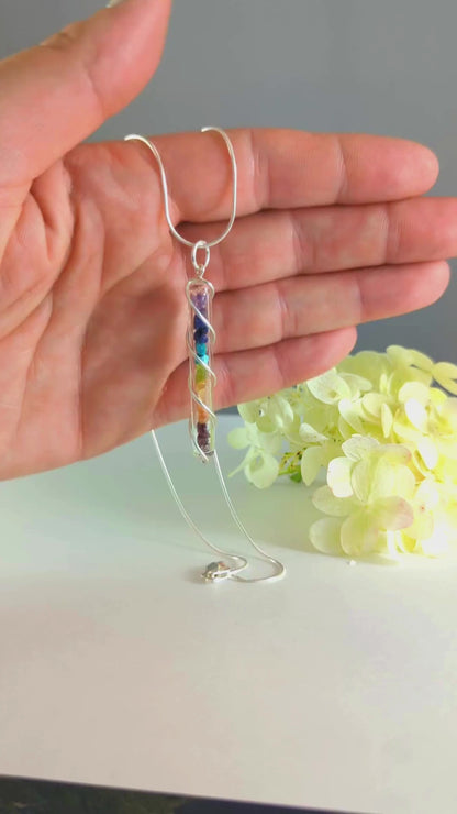 Rainbow Stone Chips Necklace in Sterling Silver
