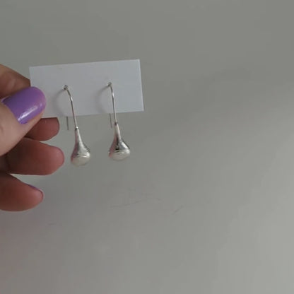 Contemporary Etched Sterling Silver Tear Drop Earrings