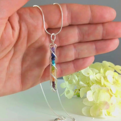 Rainbow Stone Chips Necklace in Sterling Silver