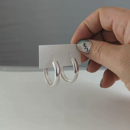 Hollow Curve Hoop Earrings in Sterling Silver (30mm)