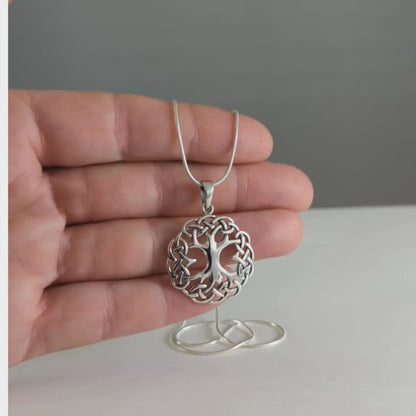 Celtic Knot Encompassed Tree of Life Necklace in Sterling Silver